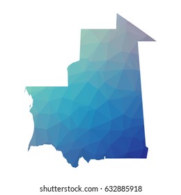 Mauritania map - blue geometric rumpled triangular low poly style gradient graphic background , polygonal design for your . Vector illustration eps 10.