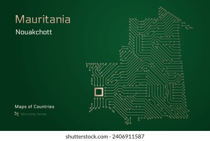 Mauritania Map with a capital of Nouakchott Shown in a Microchip Pattern. E-government. World Countries vector maps. Microchip Series	
