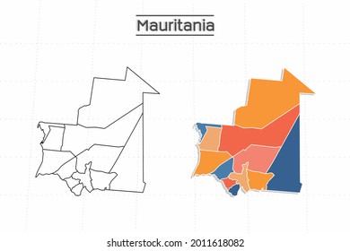 Mauritania map city vector divided by colorful outline simplicity style. Have 2 versions, black thin line version and colorful version. Both map were on the white background.