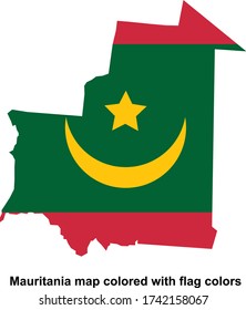 Mauritania map colored with flag isolated vector illustration