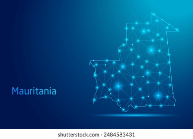 Mauritania map - concept of communication technology, graphic of low poly.