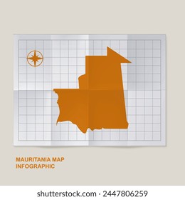 Mauritania map country in folded grid paper