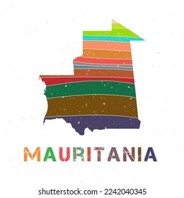 Diseño de mapas de Mauritania. Forma del país con bellas olas geométricas y textura de grunge. Increíble ilustración vectorial.