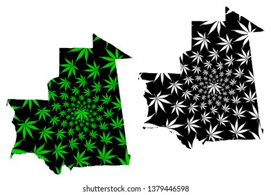 Mauritania - map is designed cannabis leaf green and black, Islamic Republic of Mauritania map made of marijuana (marihuana,THC) foliage,