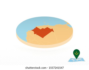 Mauritania map designed in isometric style, orange circle map of Mauritania for web, infographic and more.   