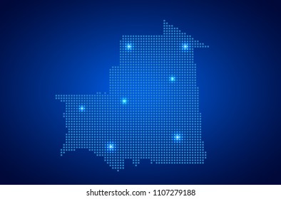 Mauritania map with dotted style and glowing points star on blue background , Vector illustration