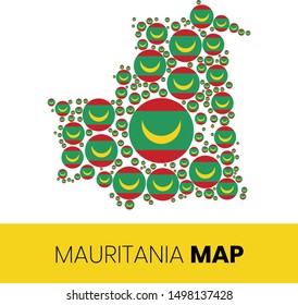 Mauritania map filled with flag-shaped circles, Mauritania map with flag