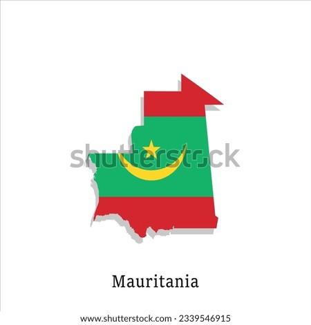 Mauritania Map and Flag Color Vector. Independence Day or National Mauritania Flag Color Style Map design.