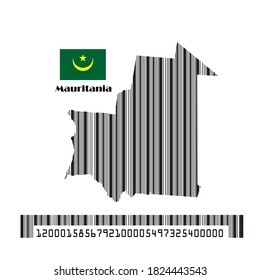 Indicador de mapa de Mauritania, código de barras, ilustración vectorial.