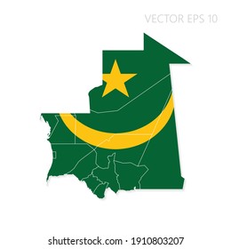 Mauritania map with flag and shadow isolated on white background. Vector illustration EPS10.