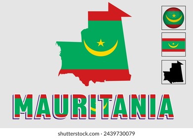 Mauritania map and flag in vector illustration
