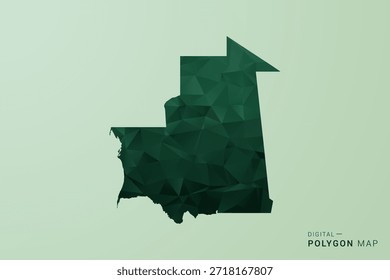 Mapa de Mauritania - Ilustración vectorial de estilo de polígono verde, diseño geométrico de bajo poli con silueta limpia sobre fondo verde suave.