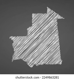 Esbozo dibujado a mano en un mapa de Mauritania. Indicador de ilustración de concepto vectorial, mapa de garabatos. Mapa de país para infografía, folletos y presentaciones aisladas en fondo negro. Ilustración vectorial.