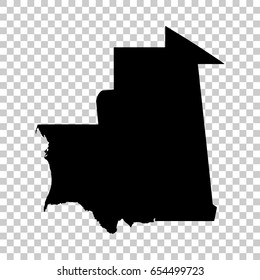 Mauritania map isolated on transparent background. Black map for your design. Vector illustration, easy to edit.