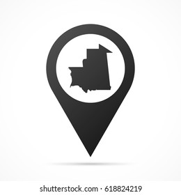 Mauritania Map on location pin. Map pointer isolated on a white background.
Conceptual vector illustration.
