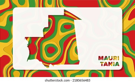 Mauritania Map with Paper Cut Waves Background Shape perfect for Greeting Card, Desktop Wallpaper, and Banner
