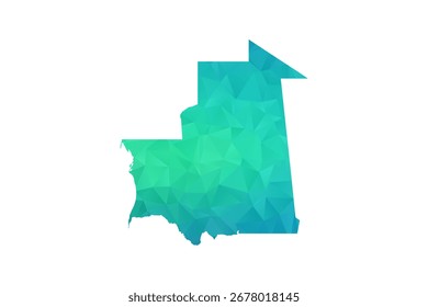 Mauritania Map - Polygon Style Vector Illustration in Green and Blue Gradient, Low Poly Geometric Design, Isolated on White Background, Perfect for Infographics and Learning Use.
