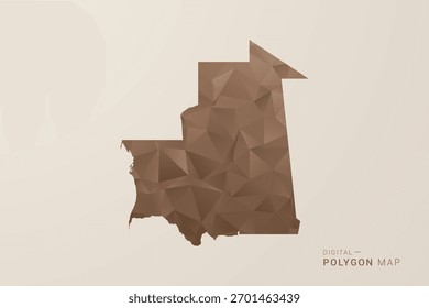 Landkarte von Mauretanien - Vektorgrafik im Polygonstil in braunem Farbverlauf, geometrisches Design mit niedrigem Poly, einzeln auf beigem Hintergrund für Infografiken und Dekoration.