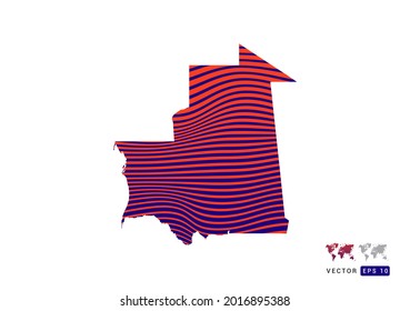 Mauritania map red and blue of abstract with dynamic waves vector.