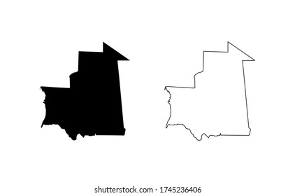 Mauritania map silhouette line country Africa map illustration vector outline African isolated on white background