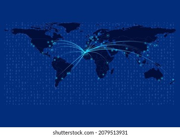 Mauritania map for technology or innovation or export concepts. Connections of the country to major cities around the world. File is suitable for digital editing and prints of all sizes.