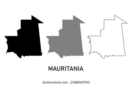mauritania map in various style outline, black, and gray