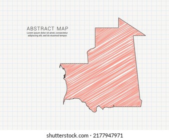 Mauritania map of vector color silhouette chaotic hand drawn scribble sketch on grid paper.