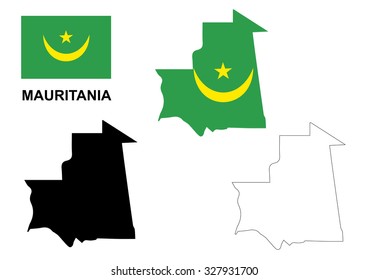 Mauritania map vector, Mauritania flag vector, isolated Mauritania