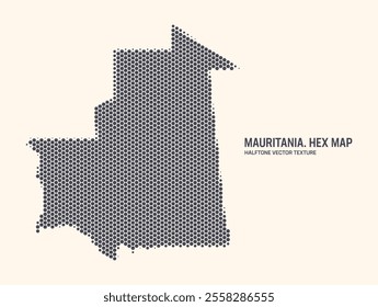 Mauritania Map Vector Hexagonal Halftone Pattern Isolate On Light Background. Hex Texture in the Form of Map of Mauritania. Modern Technologic Military Contour Map for Design or Business Projects