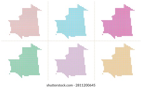 Mauritania map vector illustration collection showcasing six distinct country outlines crafted from diverse geometric patterns and vibrant color palettes isolated on white background for design.