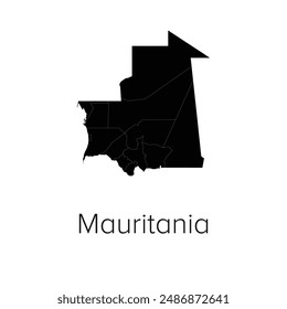 Mauritania Map Vector Illustration - Silhouette, Outline, Mauritania Travel and Tourism Map