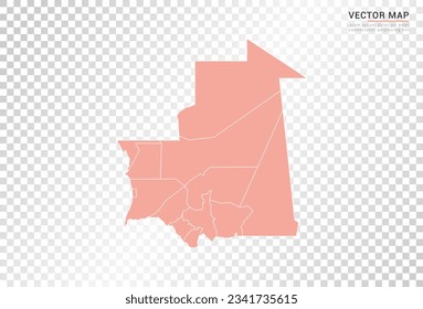 Mauritania map vector orange color on transparent background.