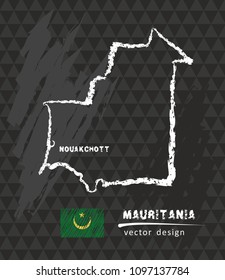 Mauritania map, vector pen drawing on black background