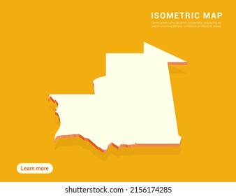 Mapa mauritano blanco sobre fondo amarillo con 3d ilustración vectorial isométrica.