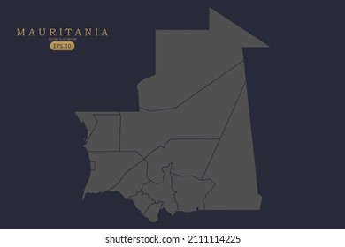 Mauritania Map - World Map International vector template with High detailed including grey and black outline color isolated on black background - Vector illustration eps 10