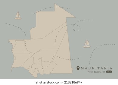 Mauritania Map - World Map International vector template High detailed with brown color isolated on grey background including simple point of location, wind, boat icon - Vector illustration eps 10