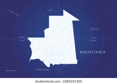 Mauritania Map - World Map International vector template with High detailed and white color including circle line on blue background for design, infographic, website - Vector illustration eps 10