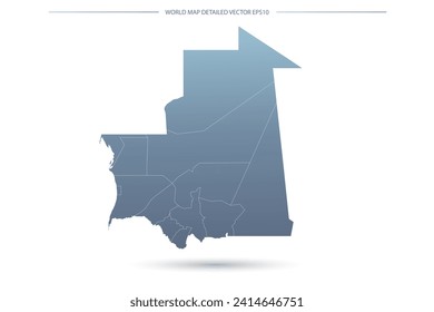 Mauritania Map - World Map International vector template with High detailed including grey and blue gradient color and white outline color isolated on white background - Vector illustration eps 10
