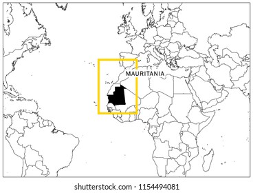 Mauritania map yellow frame geography national 