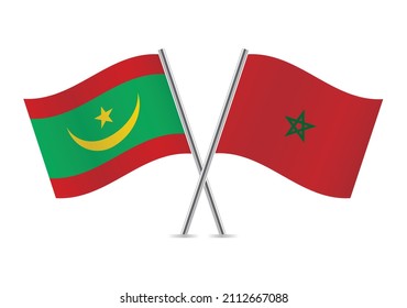 Mauritania and Morocco flags. Mauritanian and Moroccan flags isolated on white background. Vector illustration.