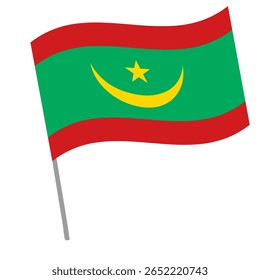 Bandeira nacional da Mauritânia flutua com mastro