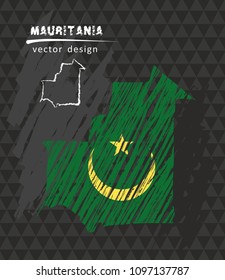 Mauritania national vector map with sketch chalk flag. Sketch chalk hand drawn illustration