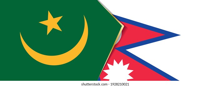 Mauritania and Nepal flags, two vector flags symbol of relationship or confrontation.