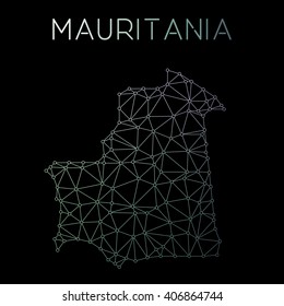 Mauritania network map. Abstract polygonal Mauritania network map design. Map of Mauritania network connections. Vector illustration.