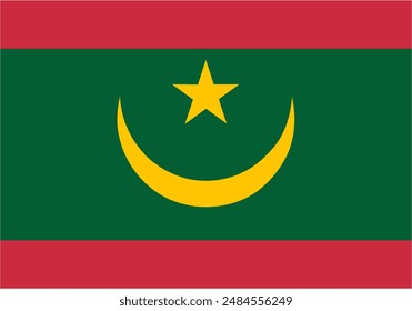 Mauritania official flag vector with standard size and proportion. National flag emblem with accurate size and colors.