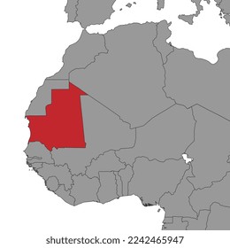 Mauritania en el mapa del mundo. Ilustración vectorial.