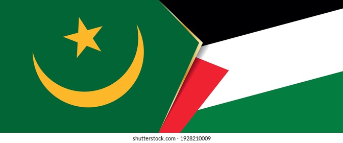 Banderas de Mauritania y Palestina, dos banderas vectoriales símbolo de relación o enfrentamiento.