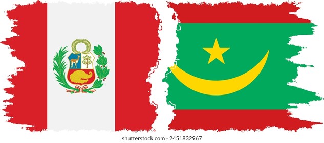 Mauritania and Peru grunge flags connection, vector