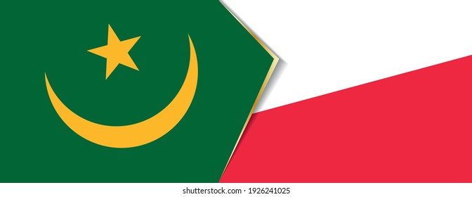 Mauritania and Poland flags, two vector flags symbol of relationship or confrontation.
