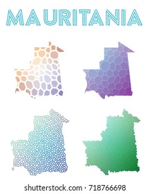 Mauritania polygonal map. Mosaic style maps collection. Bright abstract tessellation, geometric, low poly, modern design. Mauritania polygonal maps for infographics or presentation.